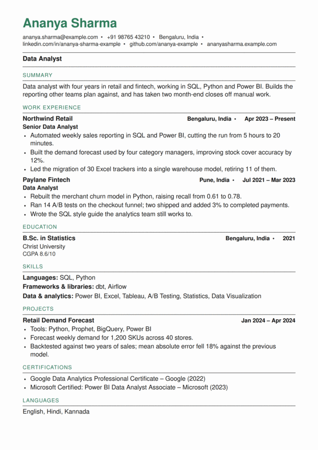 ATS Ledger — Professional ATS-friendly resume template, free download